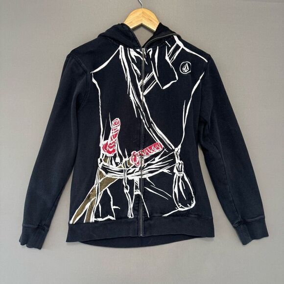 Volcom Kids Black Full Zip Ninja Hoodie Size XL Youth Eye Holes - Picture 1 of 14
